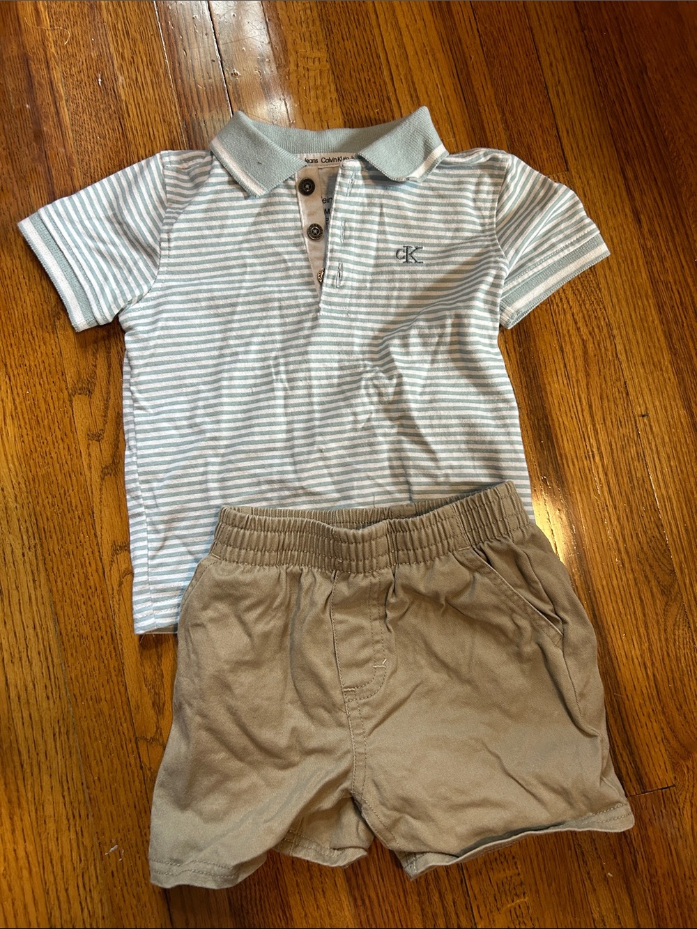 Calvin Klein Kids Mint and White Striped Polo Top with shorts